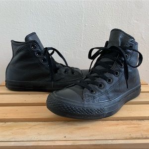 Black Leather Monochrome High top Converse